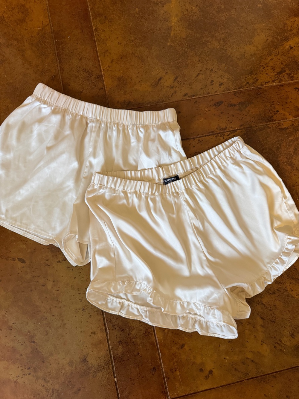Express Cream Satin Sleep Shorts - Ruffle Trim